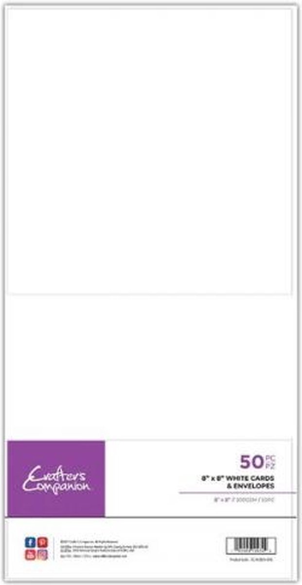 Crafters Companion - 8x8 (20x20 cm) White Card&Envelopes - 50 st.